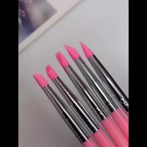 5Pcs White Silicone Nail Art Pen Set Multi-functional for Sticker Press Painting and Magic Mirror Powder