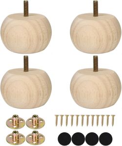A set of 4 unpolished 2-inch solid wood round stool legs with a diameter of 2 inches pre-drilled M8 screw holes suitable for