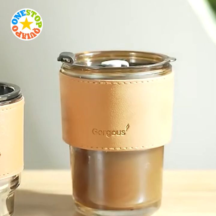 2Pcs Square Glass Cup With Lids And Straws, Portable Drinking