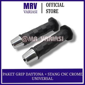 Promo Paket Handgrip + Jalu Stang CNC Chrome Padat Bisa Untuk Semua Jenis Motor Grip Model Daytona