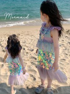 Kids Arier Beauty Mermaid Dress Swimsuit Little Girl Costume Girl Baby Princess Dress Summer Wear Dress
