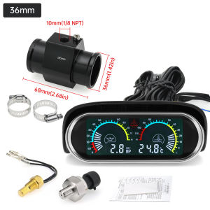 RYSJM | 12V 24V 2 In 1 Car Truck LCD Gauge Water Temperature Oil Pressure Gauge With Sensor 1/8NPT Adapter Blue/Black For Car Auto