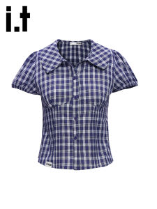 izzue | Áo Sơ Mi cổ Bẻ Phong Cách Retro Tay Bồng Đính Dây ở eo