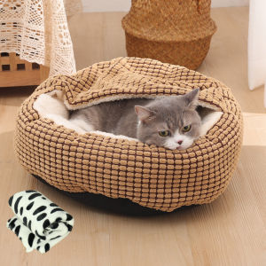 โพลีเอสเตอร์นุ่ม ที่นอนแมวแบบปิด ทรงหอย เหมาะกับฤดูหนาว สวมใส่ได้ทุกฤดูกาล ที่นอนแมวขนาดกลาง อุปกรณ์เสริมสำหรับแมว