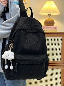 Autumn Winter Corduroy Backpack Women Casual Large Capacity Student Double Shoulder Bag Korean Style Zipper Closure Soft Fabric