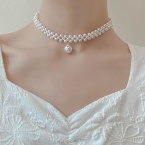 Vòng Cổ Bện Ngọc Trai Nhiều Lớp Hàn Quốc Vòng Cổ Ngọc Trai Cá Tính Cho Nữ Vòng Cổ Đính Cườm Vòng Cổ Choker Dây Chuyền Mặt Dây Chuyền