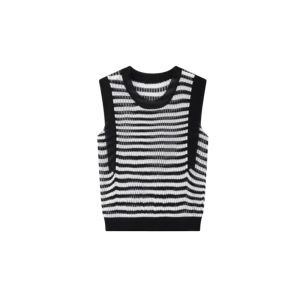 YUEZHONGWEI | Color Block Splicing Hollow Out Ice Silk Linen Lyocell Knitted Vest Loose Fit Thin Summer Top For Women Casual Commute Style