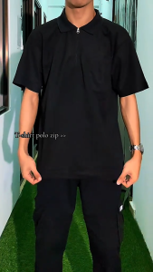 ZEKE A0059 Lelaki Klasik Baju Polo Lengan Pendek Warna Solid Dengan Zip Hadapan Dan Kantong Fungsi Sesuai Untuk Pelbagai Acara