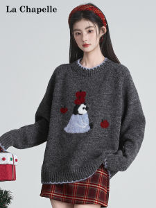 La Chapelle | Áo Len Dày Mềm Có Thêu Penguins Cổ Tròn Áo Dệt Kim Nữ Mùa Thu Đông