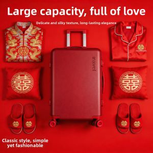 MANLVSHI | Bride Wedding Red Luggage 24 Inch Leather Suitcase
