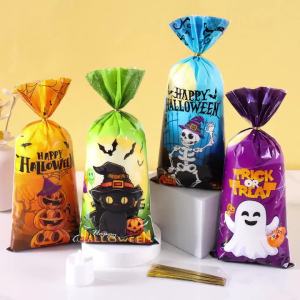Túi Đựng Bánh Kẹo Halloween 25/50/100 Chiếc Trick Or Treat Ghost Pumpkin Snack Bao Bì Đựng Đồ Ăn Nhẹ Cho Các Bữa Tiệc Túi Quà Tặng Bằng Nhựa Có Thể Gập Lại