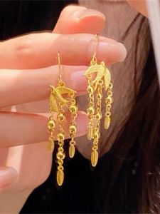 สไตล์จีน Magpie Leaf Drop ต่างหูสามทองงานแต่งงานแฟชั่น ผู้หญิง ต่างหูตะขอพู่เครื่องประดับหูสดอบโลหะผสม