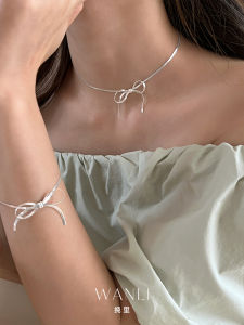 Elegant S925 Sterling Silver Butterfly Knot Necklace Fashionable Choker Blade Chain Womens Jewelry Fresh out Style