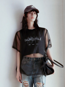 INLIFE | Sheer Overlay Loose-fit Short-sleeved T-shirt