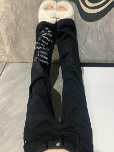 Basic Black Washed Letter Print Design Slim Straight Jeans Womens Spring Autumn New Style Long Black Pants High Waist Zipper