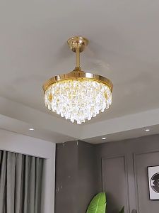 GOGEOUS 42inch crystal ceiling fan with light modern 3 colors dimming ceiling lights with fan and remote 6 Speeds ceiling fan with led light Invisible ceiling fans chandelier with fan for living room bedroom dining room