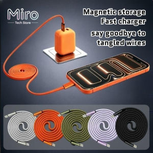 Miro 240W Fast Charging Cable Magnetic Self-Wind Type-C Fast Charger 1-meter Tangle-Free Auto Coil Adjustable Length 480Mbps High Speed Data TransferData Cable for Travel Car Home Office Charger Wire for Smartphone Tablet Laptop