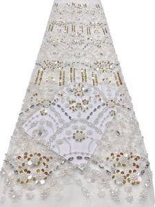 OLEVO | Luxury African Fabrics 5 Yards French Tulle Lace Fabric High Quality Beaded Nigerian Sequins For Wedding Dress AT2727