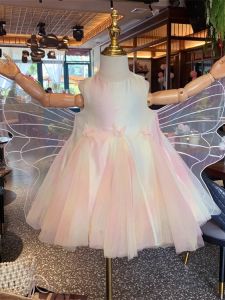 Princess Dress with Rainbow Butterfly Wings Vest for Little Girls Summer New Style Childrens Clothing Popular Small Girl Dress