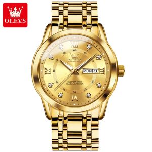 OLEVS | OLEVS Quartz Watch for Men Luxury Diamonds Gold Watch Waterproof Luminous Stainless Steel Business Mens Quartz Watch Mens Watch