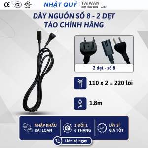 Dây nguồn 2 chấu dẹt số 8 1.8m - TÁO CHÍNH HÃNG - 2 dẹp 1m8 cho PC máy tính Amply...