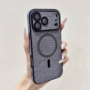 Luxury Tree Grain Leather Texture Magnetic Charge Phone Case For iPhone 18 17 16 15 14 13 Pro Max Plus For MagSafe Bumper Cover