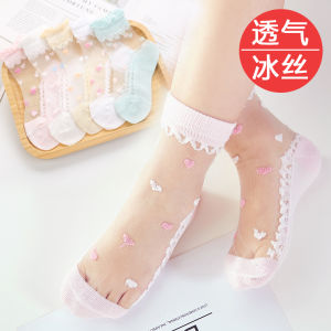 Kids Crystal Socks Summer Thin Girl Pure Cotton Ice Silk Socks Childrens Princess Lace Baby Summer Kids