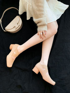 รองเท้าส้นสูงหนังแท้สำหรับผู้หญิง รองเท้าบัลเลต์ Mary Janes ทรงสี่เหลี่ยม รองเท้าแฟชั่นสำหรับใส่ไปกลางแจ้ง รองเท้าแฟชั่นสไตล์นางฟ้า รองเท้าส้นแบน