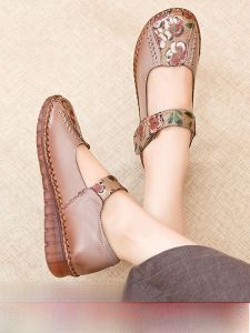 SHIPAILUO | Comfortable Soft Bottom Casual Leather Shoes For Elderly Women Spring Autumn Seasonal Large Size Slip-On Flats With Embroidery
