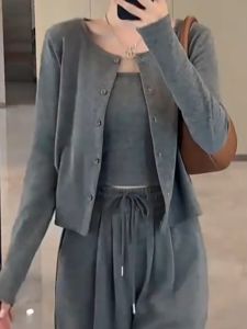 ⚡Port⚡ 2025 NEW Women Knitted 3-piece Set Slouchy Style Camisole Cardigan Pants Set Fashion Casual Pants