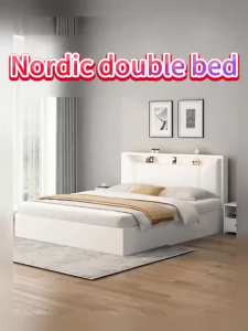 JUANS HOME Nordic-Style Solid Wood Bed — 1.5-Meter Double Bed Minimalist Design for Small Spaces