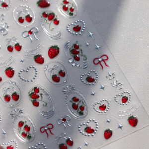 Fresh Sweet Fruits Strawberry Cherry Bowknot Love Heart Lemon 5D Nail Art Stickers Self Adhesive Decorations Nail Manicure Decal