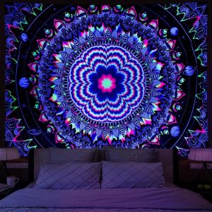 VIKAMA Huỳnh Quang Mandala Tấm Thảm Bohemian Ảo Giác Treo Tường Cho Phòng Ngủ Phòng Khách Ký Túc Xá Trang Trí Nhà Polyester