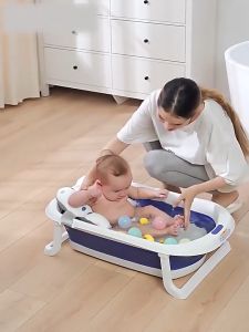 0-6 Years Baby Bathtub Foldable Newborn Infant Tub Set Non-Slip Eco-friendly Portable Bathtub With Bath Mat Seat Cushion