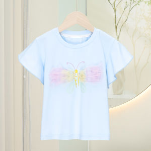 เสื้อยืดแขนสั้นผ้าฝ้ายแท้สำหรับเด็กผู้หญิงในช่วงฤดูร้อน เสื้อผ้าเด็กสไตล์เกาหลี เสื้อผ้าเด็กผู้หญิง แฟชั่น เสื้อผ้าเด็ก