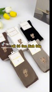 Set 10 Đôi Tất Vớ Cổ Cao Nam Nữ Hoạ Tiết Hình Gấu Vải Len Tăm Co Giãn Hàn Quốc