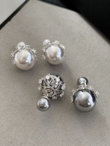 GOOYNN | Double Sided Grey Pearl Earrings High-end Light Luxury