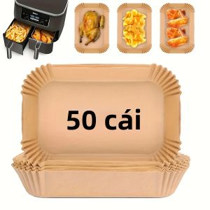 50/100 Cái Giấy Lót Nồi Chiên Không Dầu Hình Chữ Nhật Để Dễ Dàng Vệ Sinh Nấu Ăn Khỏe Mạnh Tương Thích Với Nồi Chiên Không Dầu