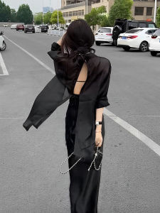Fashionable Womens Summer Shirt Sun Protection Clothes Breathable Back Split Skirt Outerwear Shoulder Shawl Open Cardigan Coat