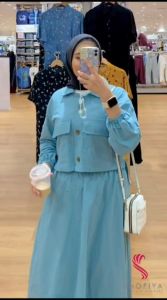 SANDRA SET BAJU WANITA KEKINIAN SETELAN KOREAN STYLE LINEN