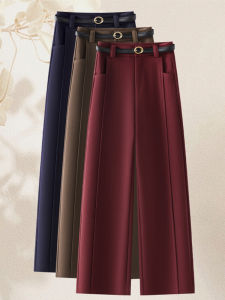 กางเกงขายาวทรงหลวมสไตล์ลำลองสำหรับผู้หญิง ผ้าขนสัตว์ผสมคอตตอนโพลีเอสเตอร์ ทรงตรง ทรงหลวม กางเกงขายาวผ้าขนสัตว์เนื้อนุ่มสบาย