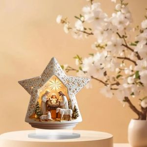 Nativity Scene White 2D Flat Jesus Acrylic Tabletop Decor HomeOfficeCaferoomStudio Desktop Ornament Christian Religion Kit