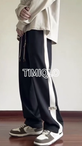 TIMIQLO Mens Trousers Casual Grey Sweatpants Pants for Men Baggy Grey Pants Wide Leg Loose Slacks