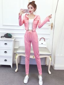 ชุดกีฬาลำลองแฟชั่นสำหรับผู้หญิง ฤดูใบไม้ร่วงปี 2025 ชุดกีฬาสองชิ้นแบบสวมหัวและกางเกงทรงสลิมฟิต