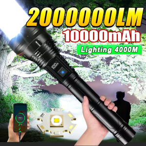 1000W Strong Light Flashlight Most Powerful LED Tactical Flashlight Long Range 4000m Torch 10000mAh Rechargeable Camping Lantern