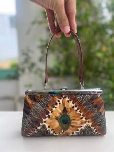 Túi 2hand xách tay rất mini dạng cốp của Nhật lông công và .chim.trĩ độc lạ -T202