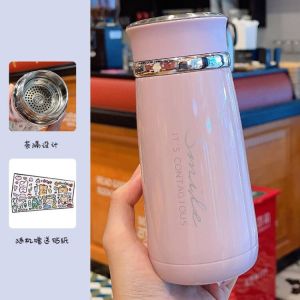 แก้วน้ำสแตนเลส 316 ทรงเรียบง่าย น้ำหนักเบา ขนาดเล็ก พร้อมช่องแยกชา แก้วน้ำพกพาสำหรับผู้หญิง แก้วน้ำอุ่น