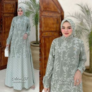 cod//set hijab+gamis motif simple//elegant produk Amore by Ruby edisi adm31//gamis muslimah viral kekinian