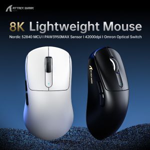 ATTACK SHARK | Attack Shark V5 8KHz Gaming Mouse Wireless Tri-Mode 53g Lightweight PAW3950MAX Sensor 0.399ms Latency 100M SwitchesforGame