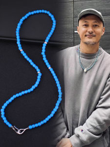 Dazhuo Larry Smith Yu Wenle Same Style Beads Necklace 925 Sterling Silver Fish Hoy Buckle Blue Glass Bead Sliver Beads